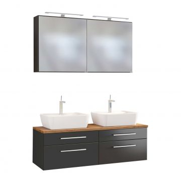 Doppelwaschtischschrank mit Spiegelschrank Dasa 120cm 4 Schubladen - graphit/mattgrau 
