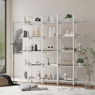 Modernes Bücherregal aus weißem Holz, 100% melaminbeschichtete Spanplatte und Metallrahmen