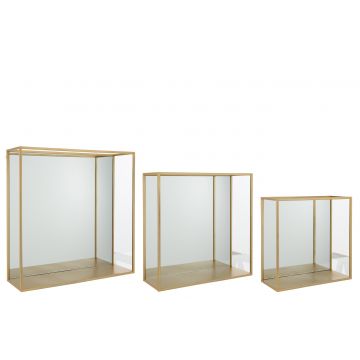 Set von 3 wandregal spiegel viereckig metall/glas gold