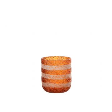 Teelichthalter linien glas orange/weiß small