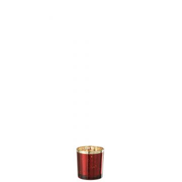 Teelichthalter goldrand glas rot small
