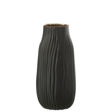 Vase gerillt glas schwarz/gold medium