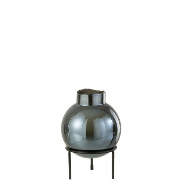 Vase kugel glas/metall blau/schwarz small