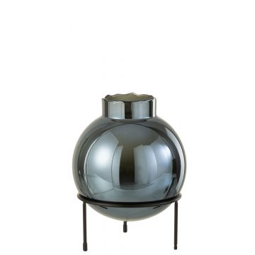 Vase kugel glas/metall blau/schwarz large
