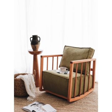 Atelier Del Sofa Wing Chair | 100% Holzrahmen | Babyface Fabric | Khaki Colored | 65x80x71cm