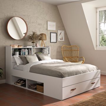 Doppelbett Sabri 140x190cm, 3 Schubladen - weiß