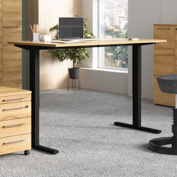 Sitz-Steh-Schreibtisch Osmond 160cm elektrisch verstellbar - Eiche/schwarz