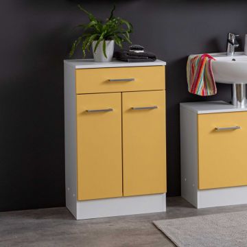Badezimmerschrank Ricca 50cm 2 Türen und 1 Schublade - weiß/gelb