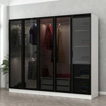 Stilvolle Woody Fashion Garderobe - 100% Melamin | Weiß/Schwarz