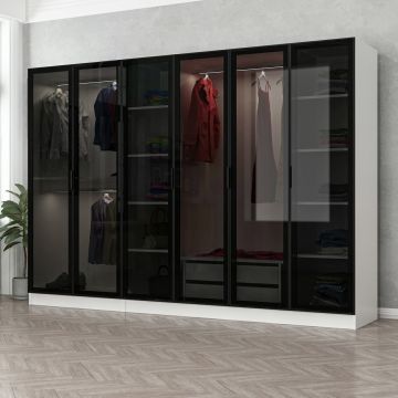 Woody Fashion Garderobe - 100% Melamin beschichtet | Weiß Schwarz | 270x190x52 cm