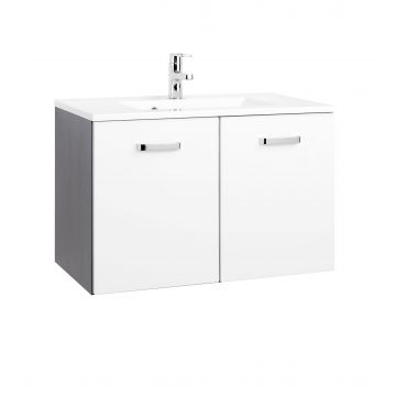 Waschtischunterschrank Bobbi 80cm mit 2 Türen und Keramikwaschbecken - graphit/hochglanz-weiß