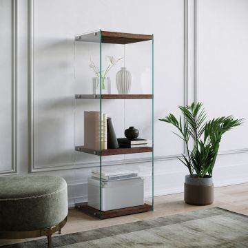 Locelso Bücherregal | 100% Massivholz | Rahmen aus gehärtetem Glas | Farbe Walnuss