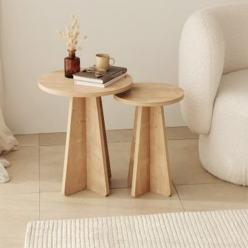 Woody Fashion Nesting Table Set | 100% Melamin beschichtet | Eiche Saphir