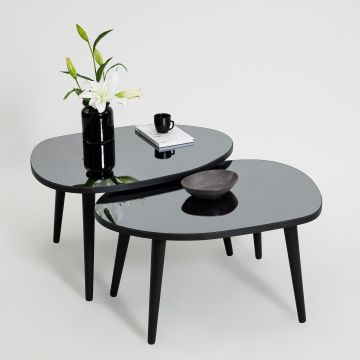 Woody Fashion Nesting Table Set - 100% gehärtetes Glas und Melaminbeschichtung | Black Fume