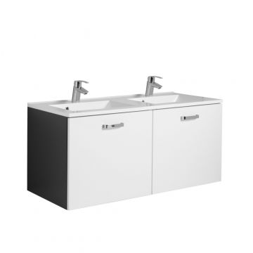 Waschtischunterschrank Bobbi 120cm mit Doppelwaschbecken und 2 Schubladen - graphit/hochglanz-weiß