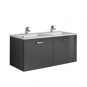Waschtischunterschrank Bobbi 120cm mit Doppelwaschbecken und 2 Schubladen - graphit/hochglanz-grau