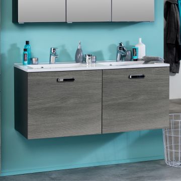 Waschtischunterschrank Bobbi 120cm mit Doppelwaschbecken und 2 Schubladen - graphit/graue Eiche