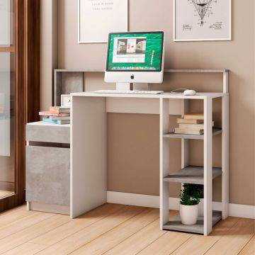Schreibtisch Orazo mit Einlegeböden - Weiß/Beton