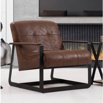Artie Wing Chair | Buchenholzgestell | Brauner Polyesterstoff