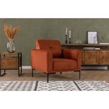 Artie Wing Chair | Gestell aus Buchenholz/Spanplatte | Orangefarbener Polyesterstoff | 88x86x88 cm