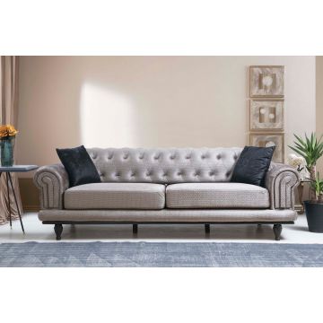 Bequemes 3-Sitzer Sofa-Bett | Einzigartiges Design mit Buchenholzrahmen | Grauer Stoff | 230cm Breite | Bettgröße: 177cm