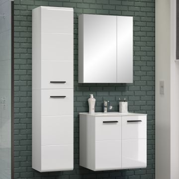 Badezimmerset Riva | Waschbeckenschrank, Säule und Spiegelschrank | High Glossy White