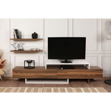Furny Home TV-Element | 100% melaminbeschichtete Platte | 180 cm Breite | Weißes Teakholz