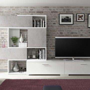 TV-Möbel Verena 230cm - Hochglanz Weiß/Beton