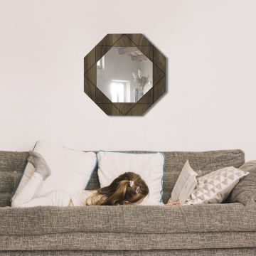 Tera Home Dekorativer Holzspiegel | 18mm dick | 45x45cm | Wandmontage | Walnuss