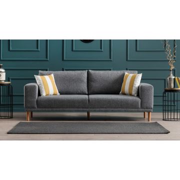 Komfortables und stilvolles 3-Sitz-Sofa | Graues Leinen | Buchenholzrahmen