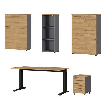 Schreibtischset Osmond | Schreibtisch, Schubladenschrank, Bücherregal, Aktenschränke | Eiche Grandson