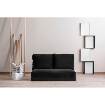 2-Sitzer Sofa-Bett | Komfort und einzigartiges Design | Metallrahmen | Polyesterstoff | 5-stufig verstellbare Rückenlehne | Schwarz