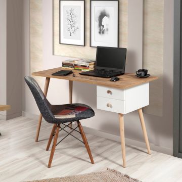 Kreativer Schreibtisch für das Heimbüro | 100% Melaminplatte | 2 Schubladen und Regale