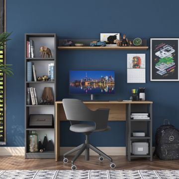 Stilvoller Woody Fashion Schreibtisch-100% Melamin beschichtet, Walnuss Anthrazit-160x161,8x45 cm