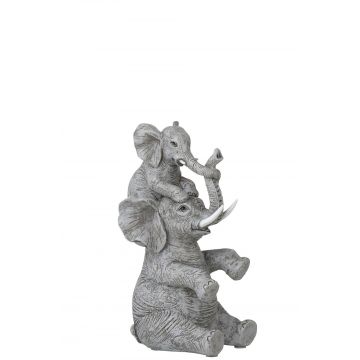 Elefant+kind auf rücken poly grau