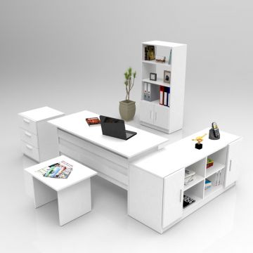 Modernes weißes Büromöbelset | Woody Fashion 100% melaminbeschichtete Spanplatte