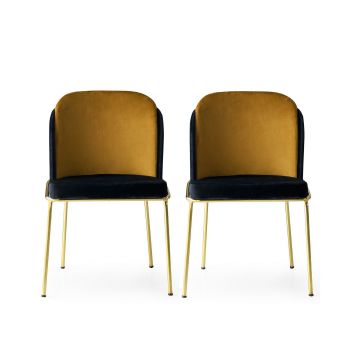 Stilvolles 2-teiliges Stuhlset | Samtpolsterung | 100% Metallgestell | Farbe Schwarz-Gold