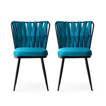 Vella Stuhl Set - 2 Stück | 100% Metallrahmen | Samtstoff | Schwarz Blau