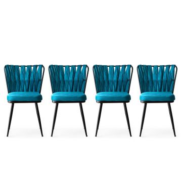 Stilvolle und bequeme Stuhl-Set | 4 Stück Schwarz Blau Samt
