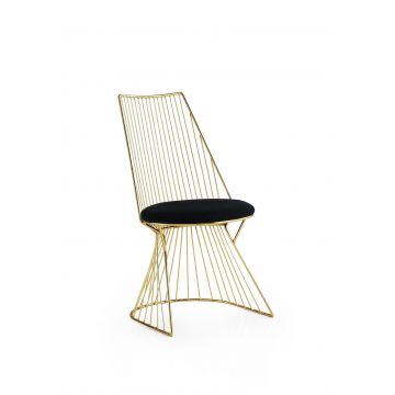 Vella Stuhl Set | 2 Stück | 100% Metallgestell | Polyester Sitzfläche | 44x84x44 cm | 175 kg Belastbarkeit | Gold Schwarz