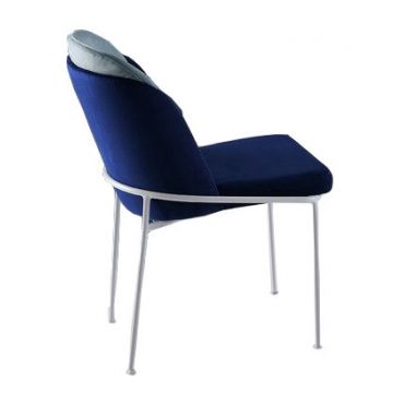 Vella Stuhl Set | 4 Stück | Metallgestell | Sitz aus Samtstoff | Dunkelblau Weiß