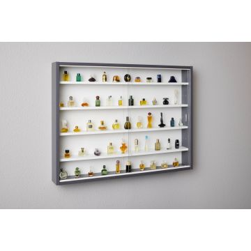 Vitrine Collecty | 80 x 9,5 x 60 cm | Spanplattenholz | Farben: Grau und Weiß