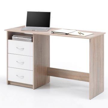 Schreibtisch Adriano 123cm mit 3 Schubladen - Eiche/Weiß 