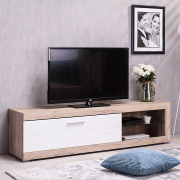 TV-Möbel Branco mit Falttür - Hochglanz weiß/Eiche