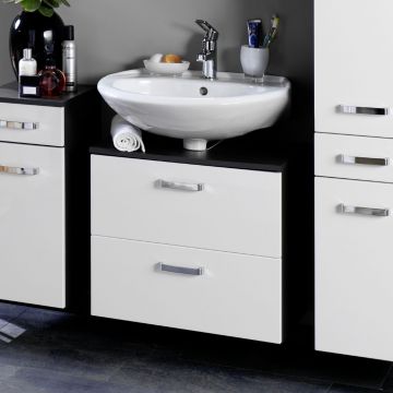 Waschtischunterschrank Bobbi 70cm 1 Tür und 1 Schublade - graphit/hochglanz-weiß