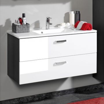Waschtischunterschrank Bobbi 100cm 2 Schubladen - graphit/hochglanz-weiß