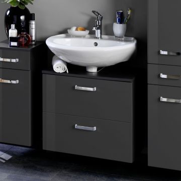 Waschtischunterschrank Bobbi 60cm 1 Tür und 1 Softclose-Schublade - graphit/hochglanz-grau