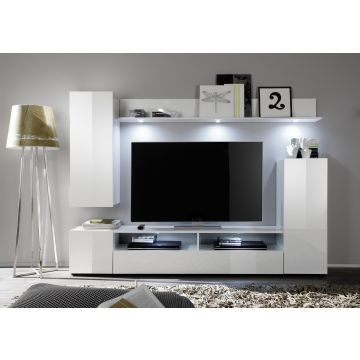 TV-Möbel-Set Dos | Mit Türen, Schublade und offenem Stauraum | High Glossy White