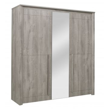 Hayden Kleiderschrank 205 cm 3 Türen und Spiegel - Eiche hellgrau