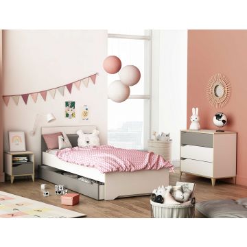Kinderzimmer Gerry: Bett 90x190/200cm mit Schublade, Nachttisch, Kommode - weiß
